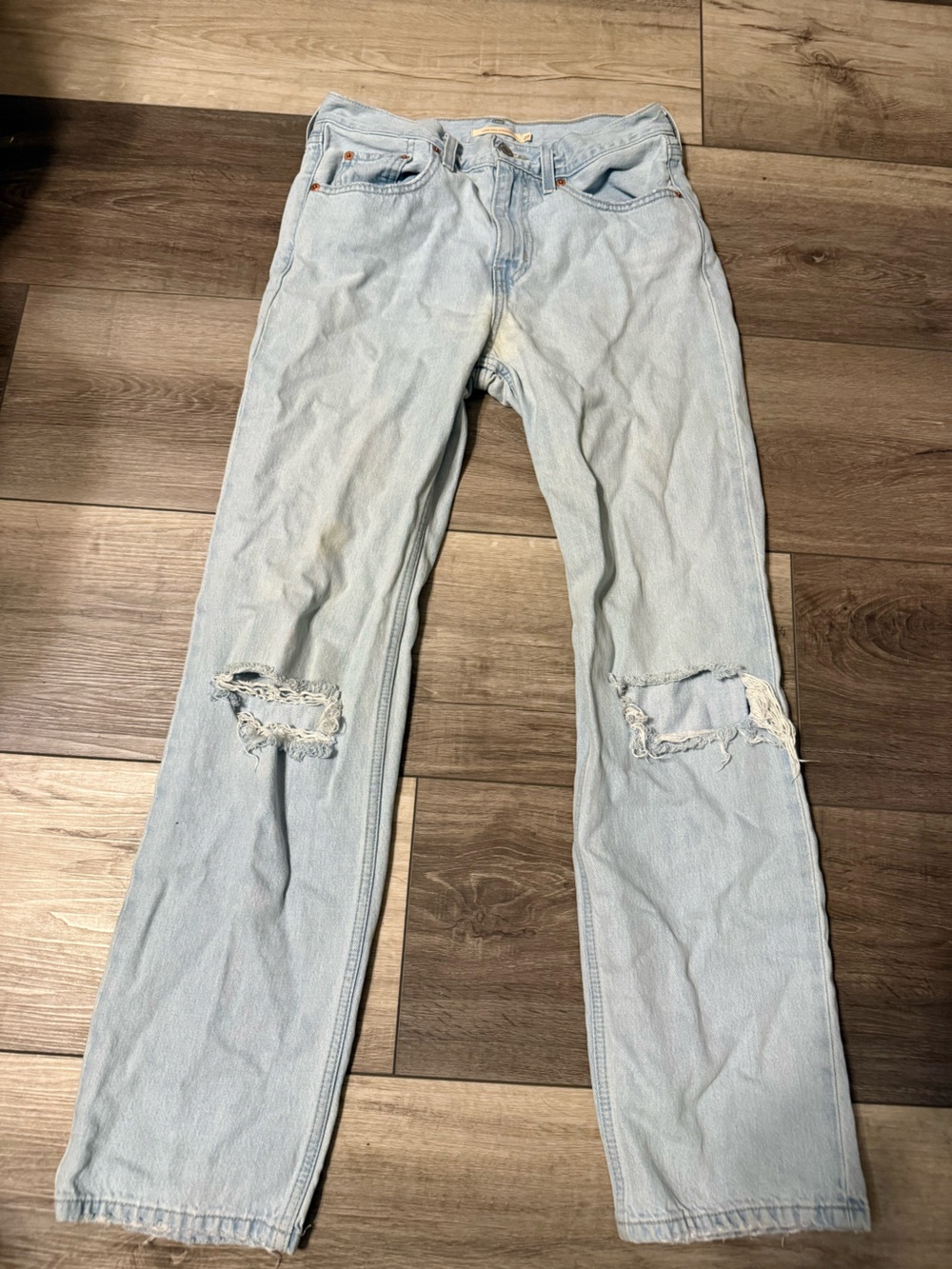 Levi's Light Blue Straight Leg Distressed Jeans